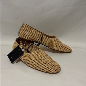 Zara Natural Braided Knit Square Toe Flats 36 EU - 6 US Handmade Footwear Collec